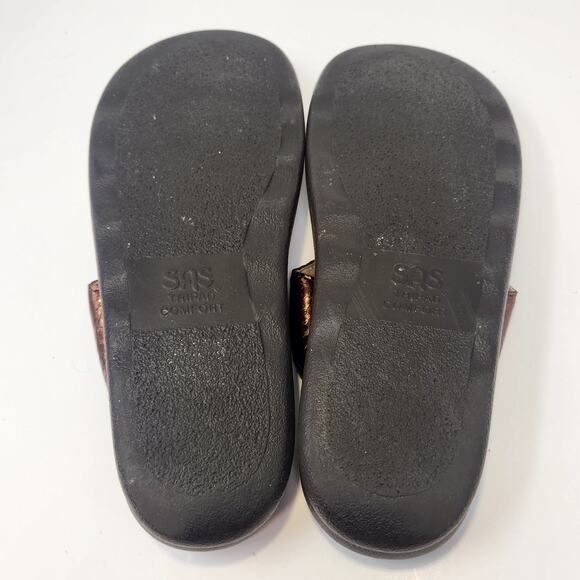 SAS Sanibel Bronze Metallic Leather Toe Post Slide Sandal Size 9.5M Comfort - Picture 9 of 9